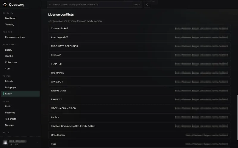 Family license conflicts screenshot